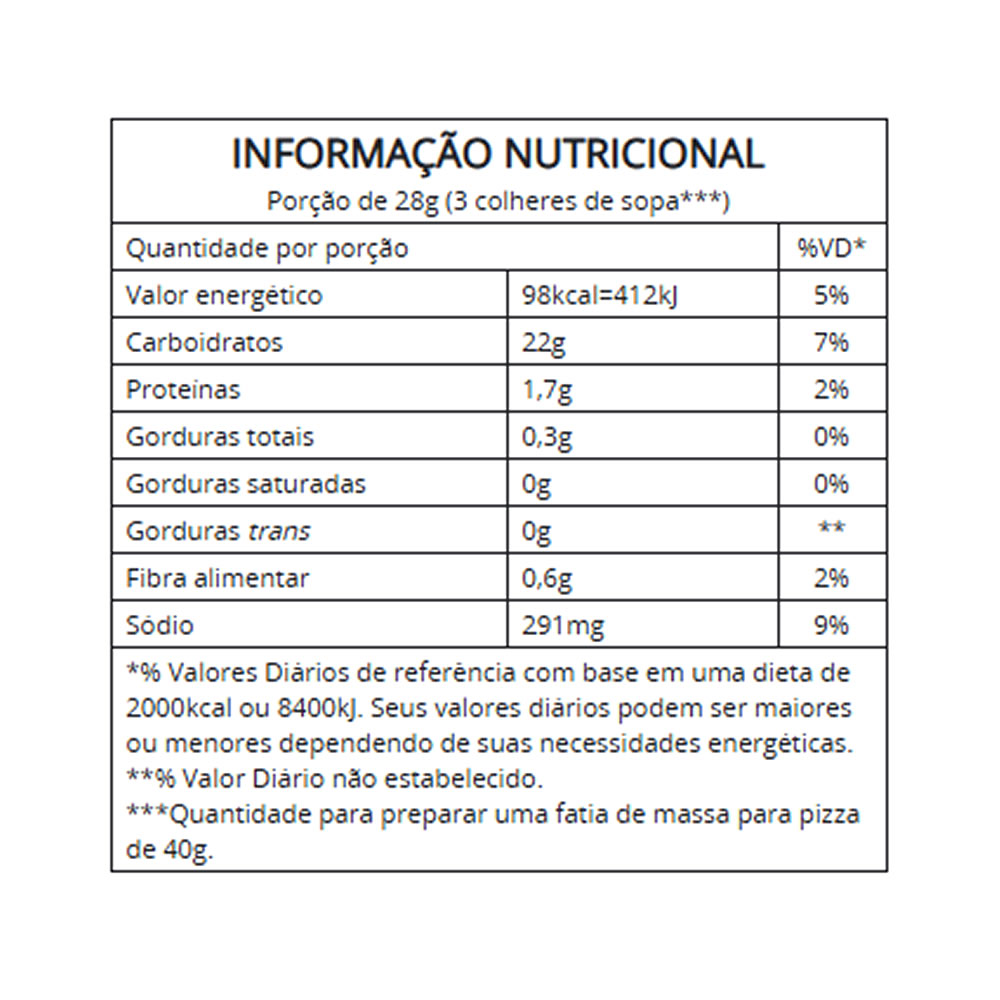 Mistura para Pizza Integral (Vegano) Vitalin 200g tabela nutricional