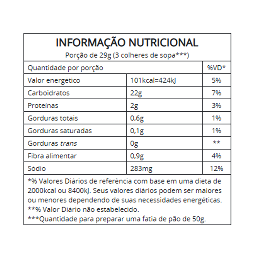 Mistura para Pão Multigrãos Integral Vegano Vitalin 300g tabela nutricional