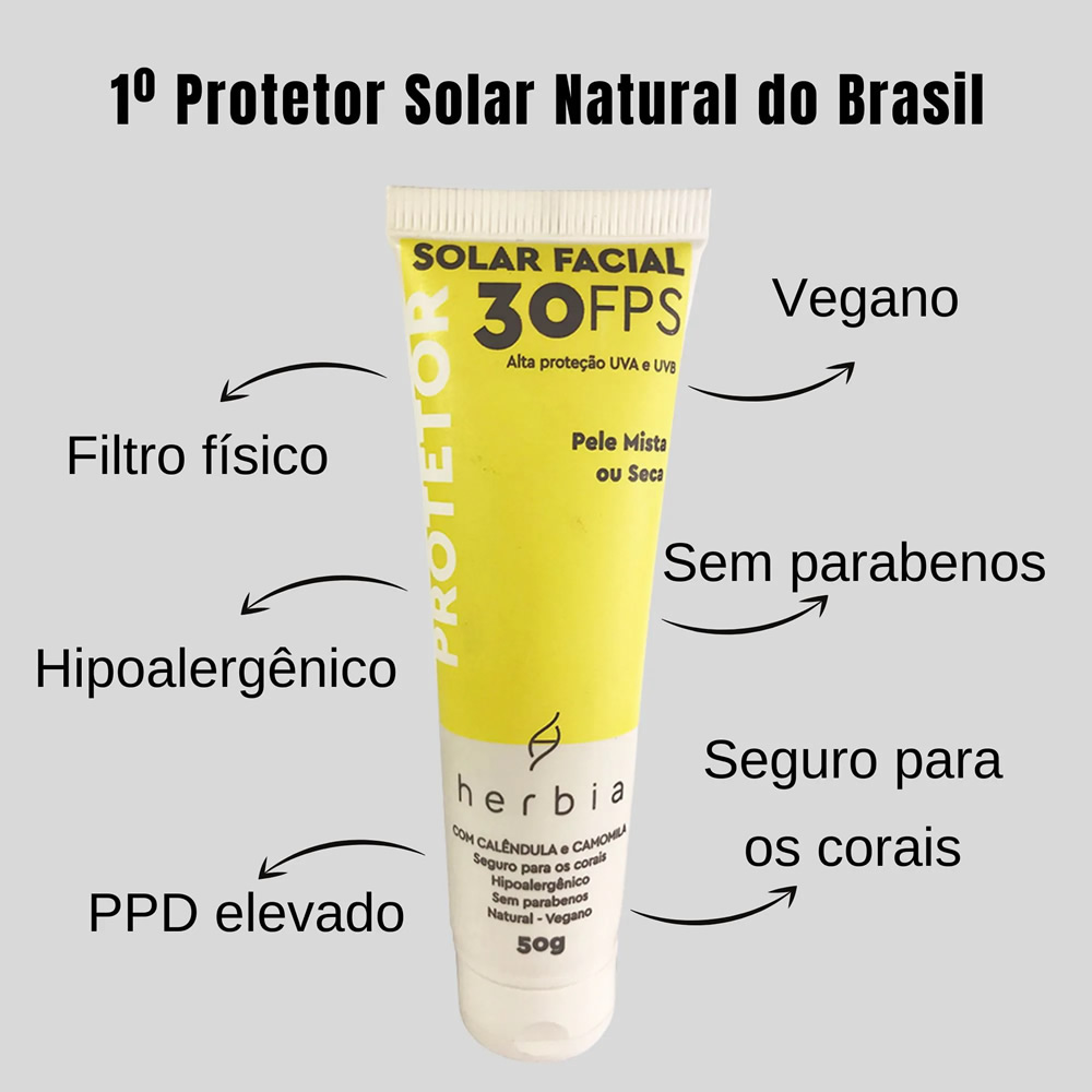 001-seca Protetor Solar Facial Natural Vegano para Pele Mista ou Seca – 50 g Herbia - Imagem 4
