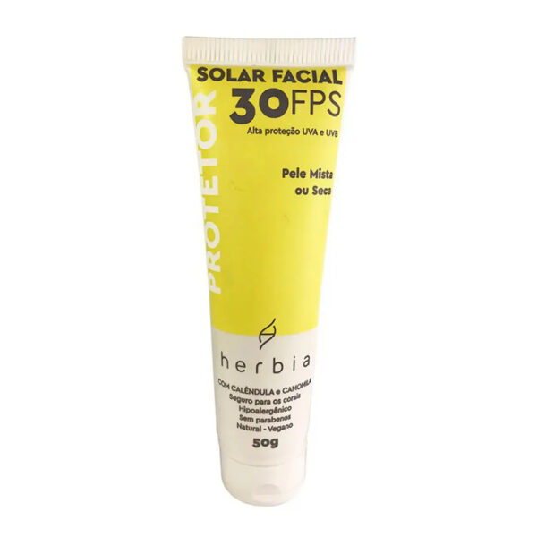 Protetor Solar Facial Natural Vegano para Pele Mista ou Seca – 50 g Herbia