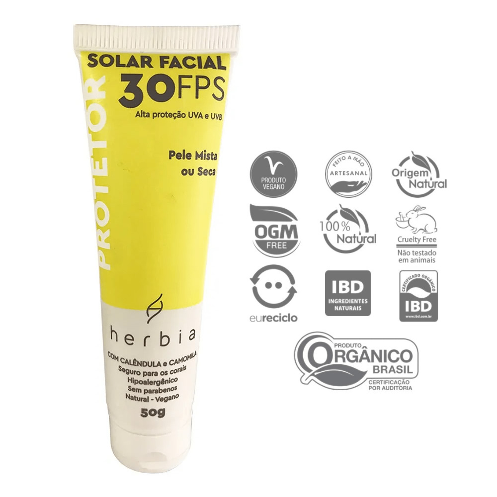 006a-seca Protetor Solar Facial Natural Vegano para Pele Mista ou Seca – 50 g Herbia - Imagem 3