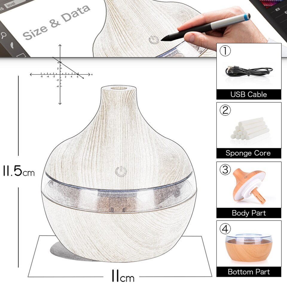 H08497f2771b245f2837694764a7325e4e-1.jpg_960x960-1.jpg Difusor aromatizador de ambientes USB com luz LED 300ml - Imagem 14