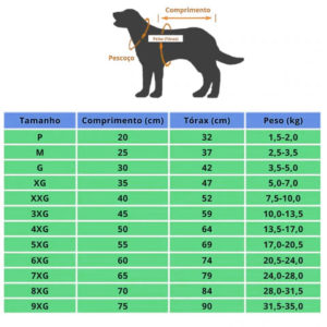 Tabela de medidas moleton cão