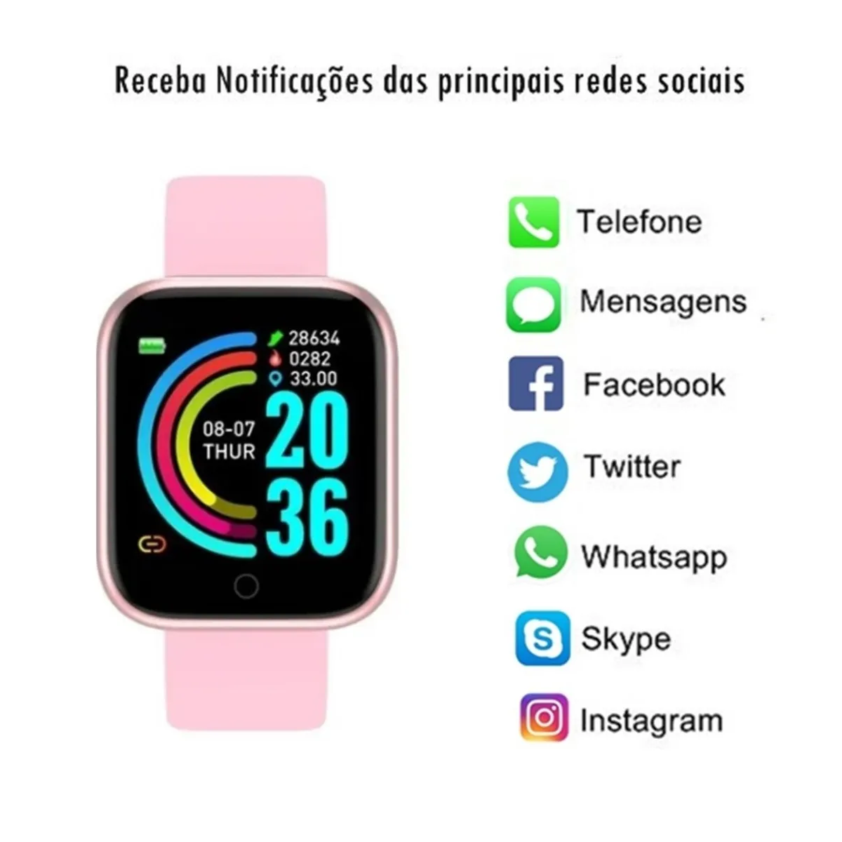 Relogio Inteligente Smartwatch D20 Bluetooth para IOS e Android - Vegashop