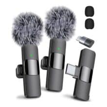 Mini Mic Pro Microfone sem fio para iPhone, iPad, Android, microfone de lapela para gravação de vídeo – pacote com 2 microfones para iPhone